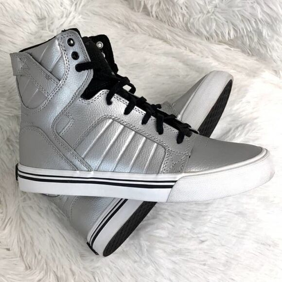 Supra Muska 001 Silver High Top Skate Shoe Sz 4 - Picture 1 of 9